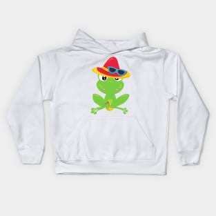 Cute Frog, Little Frog, Green Frog, Sunglasses Kids Hoodie